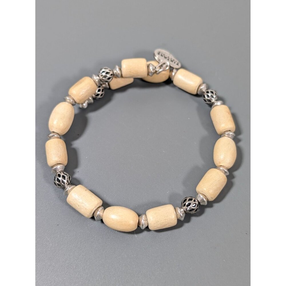 Alex & Ani 7" Wood Bead Bracelet With‎ Metal Accents Boho Coastal